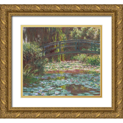 Water Lily Pond Gold Ornate Wood Framed Art Print with Double Matting by Monet, Claude