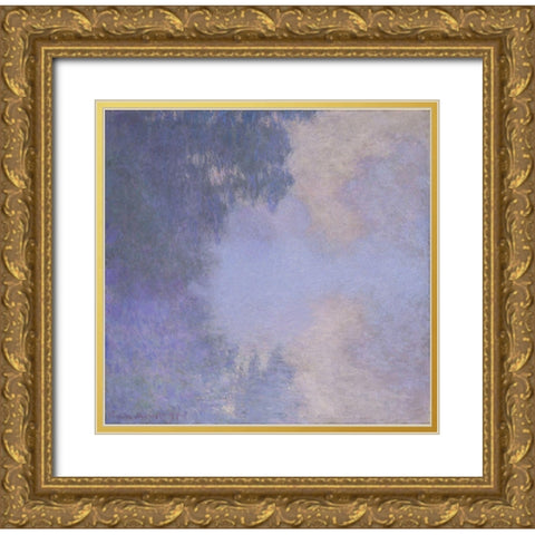 Branch of the Seine near Giverny (Mist) Gold Ornate Wood Framed Art Print with Double Matting by Monet, Claude