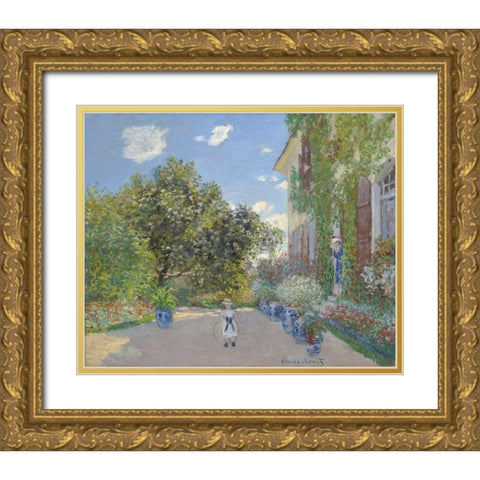 The Artistâ€™s House at Argenteuil Gold Ornate Wood Framed Art Print with Double Matting by Monet, Claude