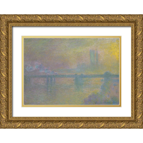 Charing Cross Bridge, London Gold Ornate Wood Framed Art Print with Double Matting by Monet, Claude