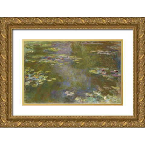 Water Lily Pond Gold Ornate Wood Framed Art Print with Double Matting by Monet, Claude