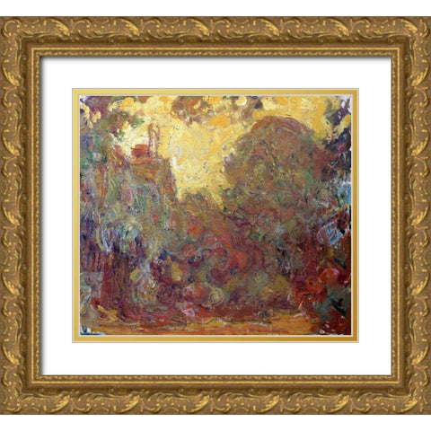 La Maison de Giverny Gold Ornate Wood Framed Art Print with Double Matting by Monet, Claude