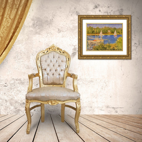 Seine at Argenteuil Gold Ornate Wood Framed Art Print with Double Matting by Monet, Claude
