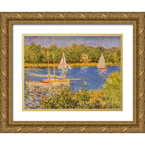 Seine at Argenteuil Gold Ornate Wood Framed Art Print with Double Matting by Monet, Claude
