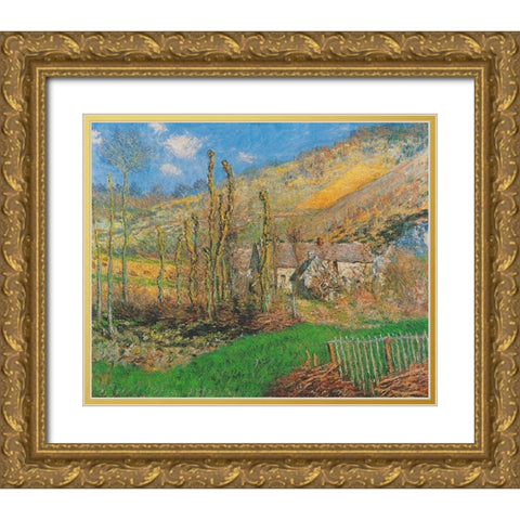 Winter Landscape at the Val de Falaise (Giverny) Gold Ornate Wood Framed Art Print with Double Matting by Monet, Claude