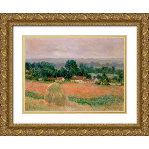 Haystack at Giverny Gold Ornate Wood Framed Art Print with Double Matting by Monet, Claude