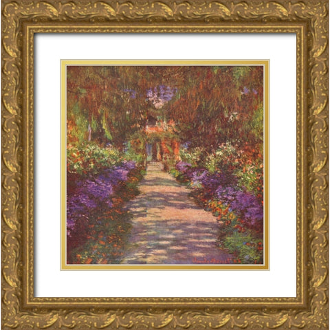 Garden way Gold Ornate Wood Framed Art Print with Double Matting by Monet, Claude