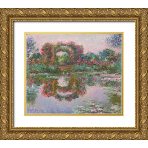 Flowering Arches, Giverny Gold Ornate Wood Framed Art Print with Double Matting by Monet, Claude
