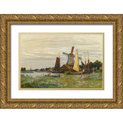 Un Moulin Ã  Zaandam Gold Ornate Wood Framed Art Print with Double Matting by Monet, Claude