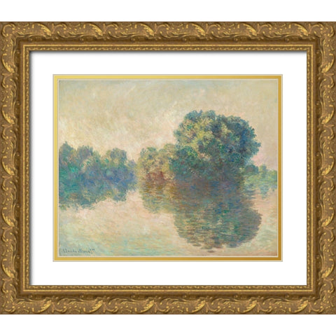 The Seine at Giverny Gold Ornate Wood Framed Art Print with Double Matting by Monet, Claude