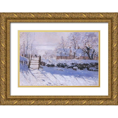 The magpie Gold Ornate Wood Framed Art Print with Double Matting by Monet, Claude
