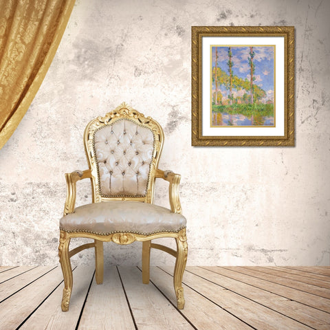 Poplars in the sun Gold Ornate Wood Framed Art Print with Double Matting by Monet, Claude