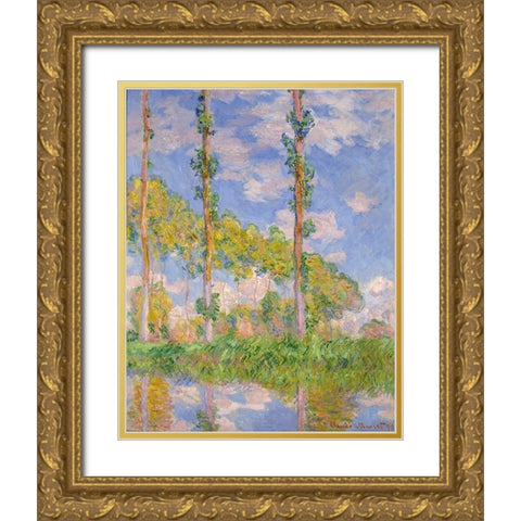 Poplars in the sun Gold Ornate Wood Framed Art Print with Double Matting by Monet, Claude