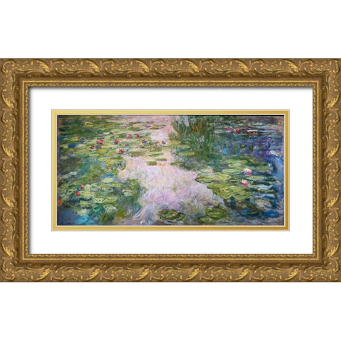 Waterlillies Gold Ornate Wood Framed Art Print with Double Matting by Monet, Claude