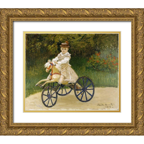 Jean Monet on his Hobby Horse Gold Ornate Wood Framed Art Print with Double Matting by Monet, Claude