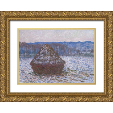 Stack of Wheat Gold Ornate Wood Framed Art Print with Double Matting by Monet, Claude