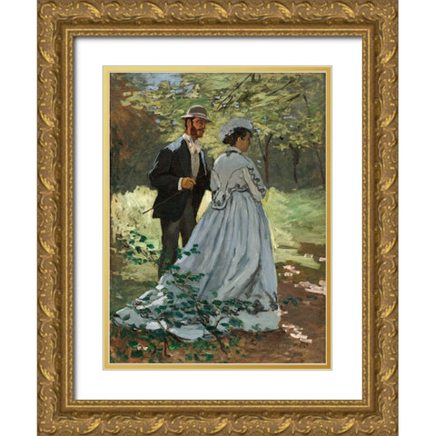 Bazille and Camille Gold Ornate Wood Framed Art Print with Double Matting by Monet, Claude