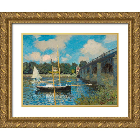 The Bridge at Argenteuil Gold Ornate Wood Framed Art Print with Double Matting by Monet, Claude