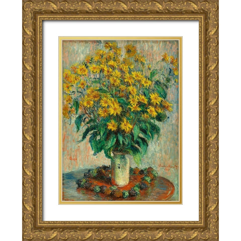 Jerusalem Artichoke Flowers Gold Ornate Wood Framed Art Print with Double Matting by Monet, Claude