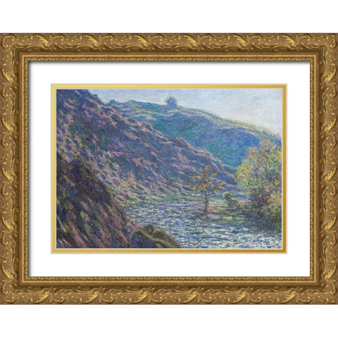 The Petite Creuse River Gold Ornate Wood Framed Art Print with Double Matting by Monet, Claude