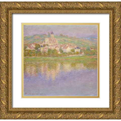 VÃ©theuil Gold Ornate Wood Framed Art Print with Double Matting by Monet, Claude
