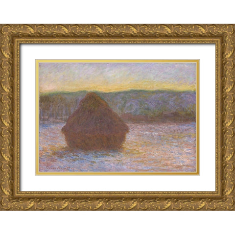 Stack of Wheat (Thaw, Sunset) Gold Ornate Wood Framed Art Print with Double Matting by Monet, Claude