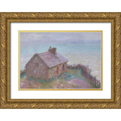 The Customs House at Varengeville Gold Ornate Wood Framed Art Print with Double Matting by Monet, Claude