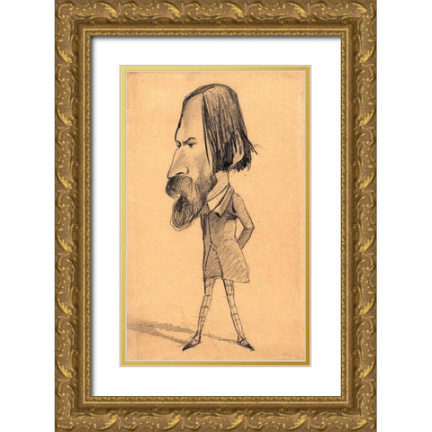 Caricature of Auguste Vacquerie Gold Ornate Wood Framed Art Print with Double Matting by Monet, Claude