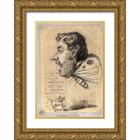 Caricature of Jules Didier (â€œButterfly Manâ€) Gold Ornate Wood Framed Art Print with Double Matting by Monet, Claude