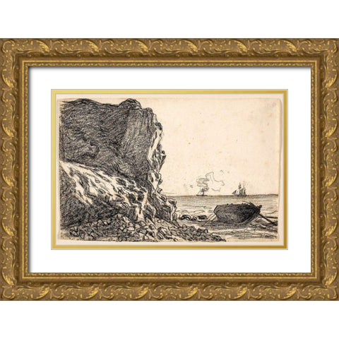 Cliffs and Sea, Sainte-Adresse Gold Ornate Wood Framed Art Print with Double Matting by Monet, Claude