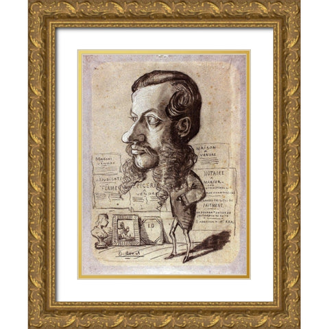 Caricature of LÃ©on Manchon Gold Ornate Wood Framed Art Print with Double Matting by Monet, Claude