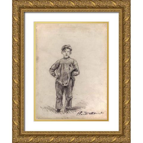 Boy in the Country Gold Ornate Wood Framed Art Print with Double Matting by Monet, Claude