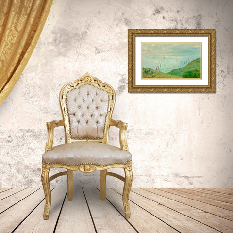 Cliffs at Pourville Gold Ornate Wood Framed Art Print with Double Matting by Monet, Claude