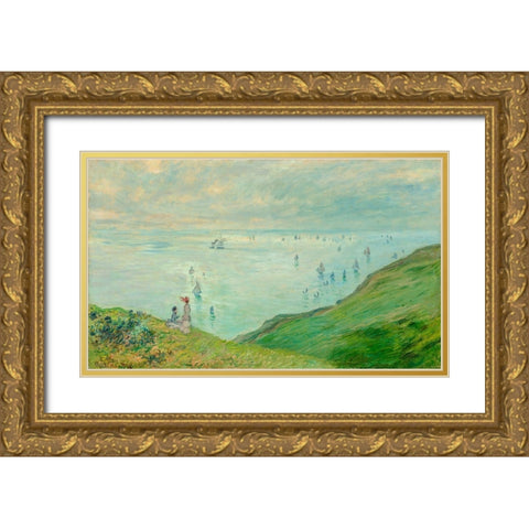 Cliffs at Pourville Gold Ornate Wood Framed Art Print with Double Matting by Monet, Claude