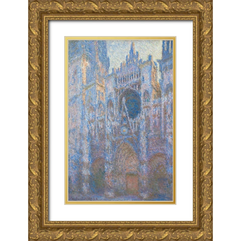 Rouen Cathedral, West FaÃ§ade Gold Ornate Wood Framed Art Print with Double Matting by Monet, Claude