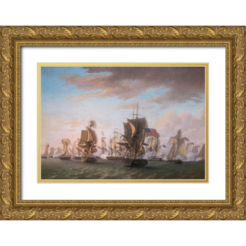 Perrys Victory on Lake Erie Gold Ornate Wood Framed Art Print with Double Matting by Birch, Thomas