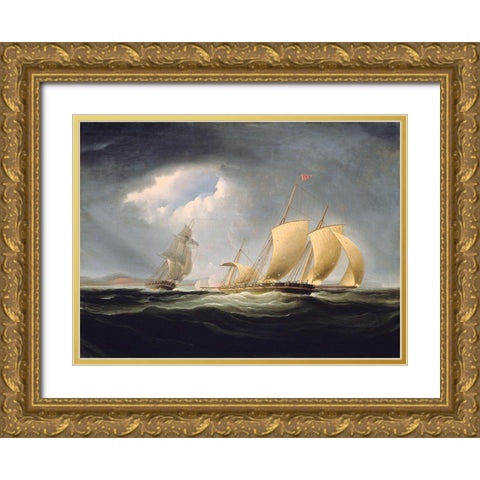 Capture of the Tripoli by the Enterprise Gold Ornate Wood Framed Art Print with Double Matting by Birch, Thomas