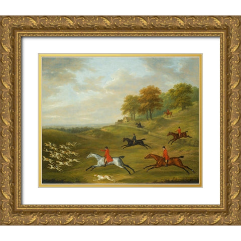 A hunt in full cry Gold Ornate Wood Framed Art Print with Double Matting by Sartorius, J.N.