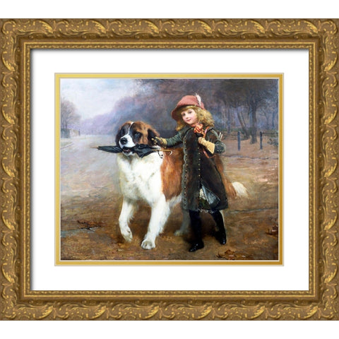 Off to School Gold Ornate Wood Framed Art Print with Double Matting by Barber, Charles Burton