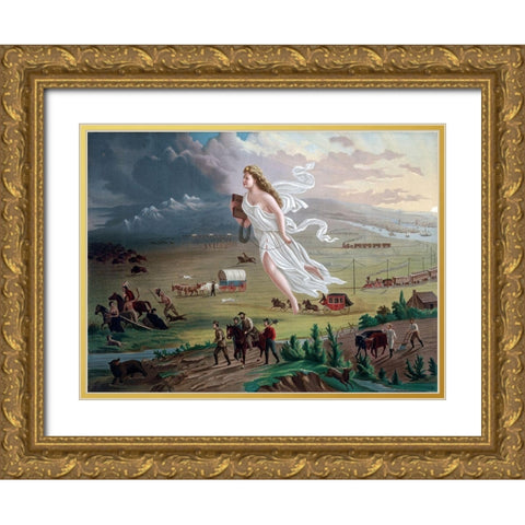 American Progress Gold Ornate Wood Framed Art Print with Double Matting by Gast, John