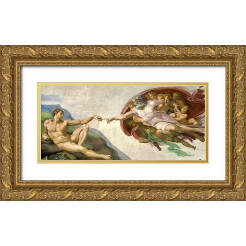 The Creation of Adam Gold Ornate Wood Framed Art Print with Double Matting by Michelangelo