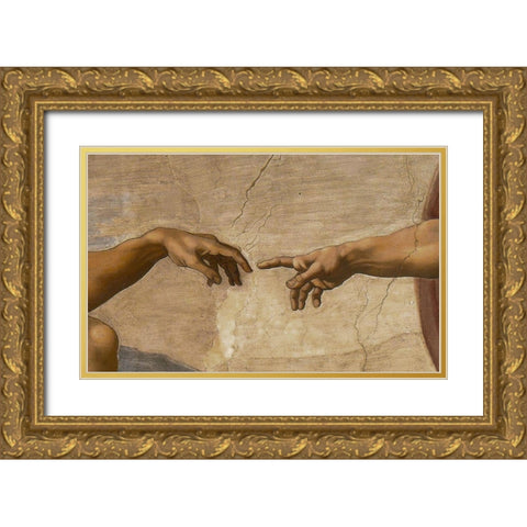 The Creation of Adam Detail Gold Ornate Wood Framed Art Print with Double Matting by Michelangelo