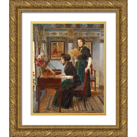 The Singing Lesson Gold Ornate Wood Framed Art Print with Double Matting by Firle, Walter