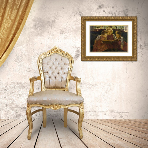 A Good Book Gold Ornate Wood Framed Art Print with Double Matting by Firle, Walter