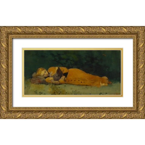 The New Novel Gold Ornate Wood Framed Art Print with Double Matting by Homer, Winslow