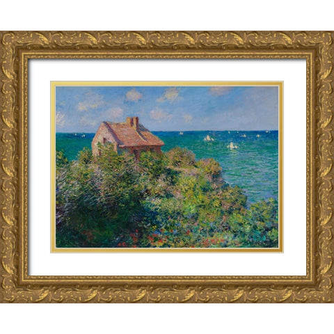 Fishermans Cottage Gold Ornate Wood Framed Art Print with Double Matting by Monet, Claude