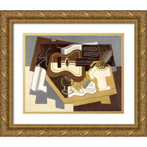 Guitar with Clarinet Gold Ornate Wood Framed Art Print with Double Matting by Gris, Juan