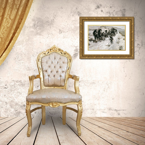 The Right of the Road Gold Ornate Wood Framed Art Print with Double Matting by Remington, Frederic
