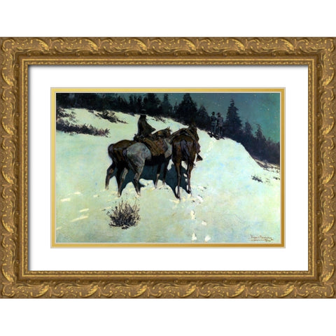 A Reconnaissance Gold Ornate Wood Framed Art Print with Double Matting by Remington, Frederic