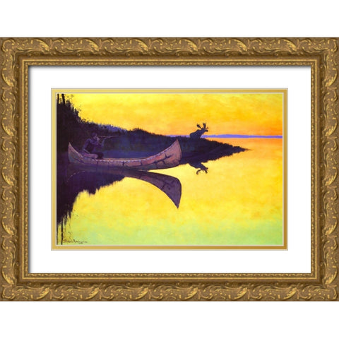 Coming to the Call Gold Ornate Wood Framed Art Print with Double Matting by Remington, Frederic
